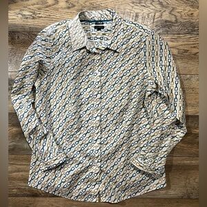 Talbots Sz 14 Horse Bit Print Long Sleeve Button Front Shirt Top Equestrian